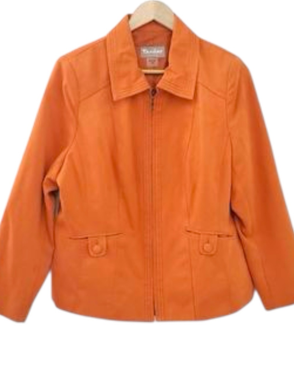 TanJay Petite Burnt Orange Faux Suede Plush Zip-up Blazer Suit Jacket
